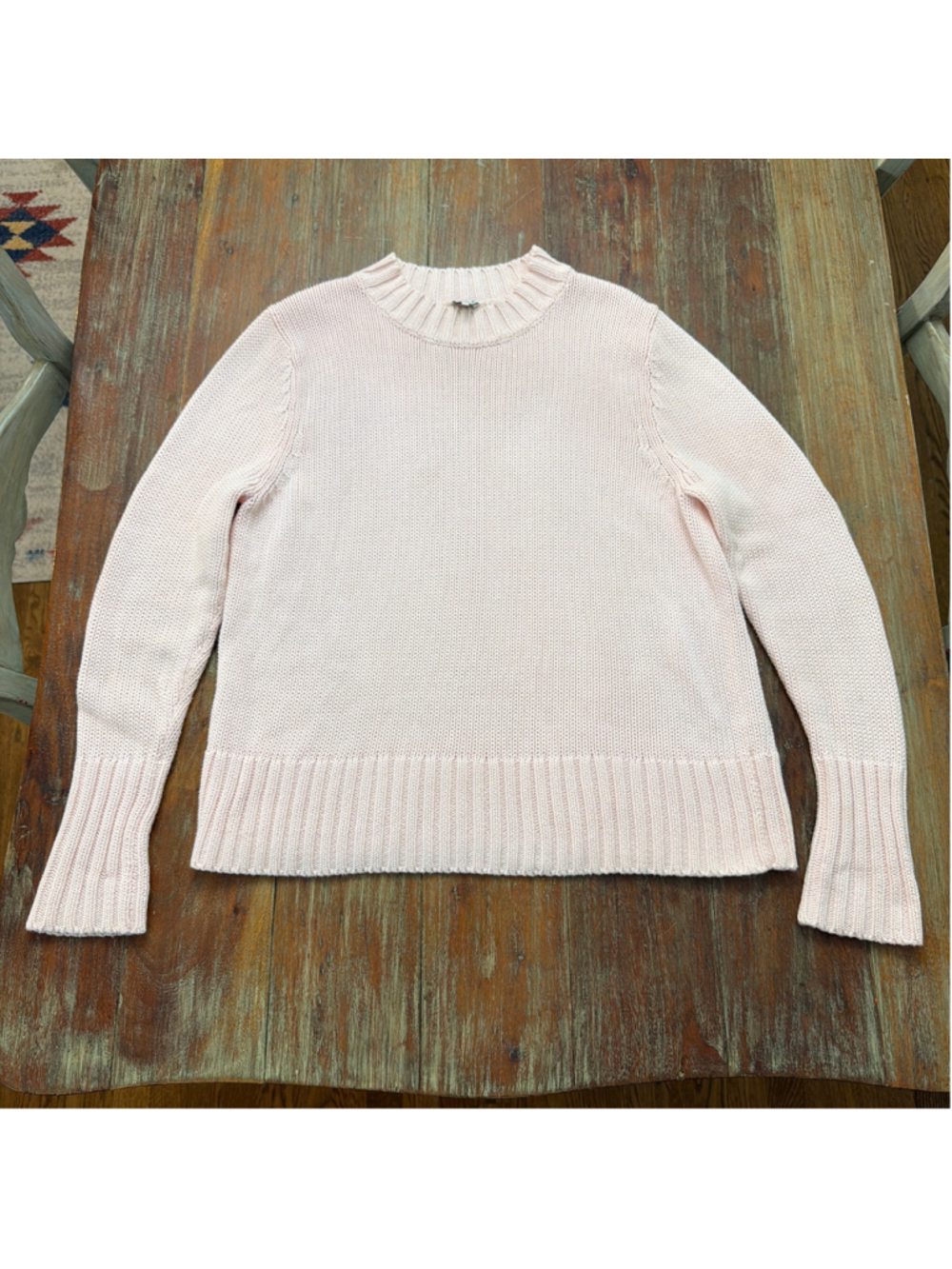 KULE Pale Light Baby Pink Chunky Cotton Crewneck Knit Sweater - Size S